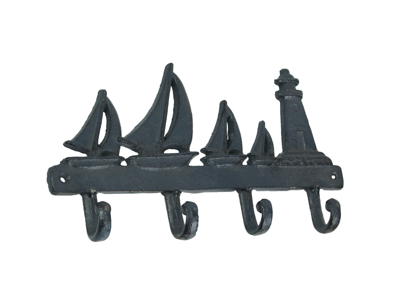 Blue Cast Iron Sailboat Wall Hook Decorative Key Rack Coat Hanger Nautical Decor